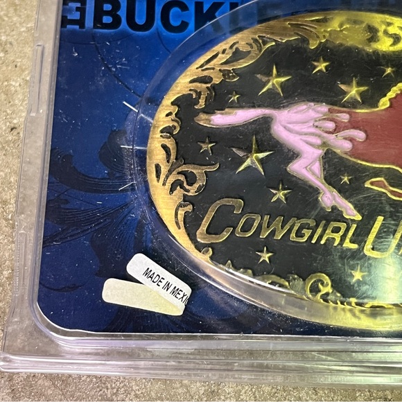 Vtg 90s Montana Silver Smith COWGIRL UP Pink Metal belt buckle Western NWT - Picture 2 of 4